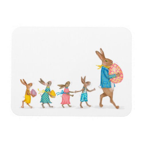 Hares on an Easter egg hunt fridge magnet