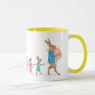 Hares on an Easter egg hunt personalised mug