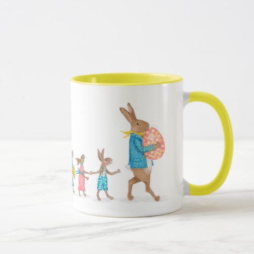 Hares on an Easter egg hunt personalized mug