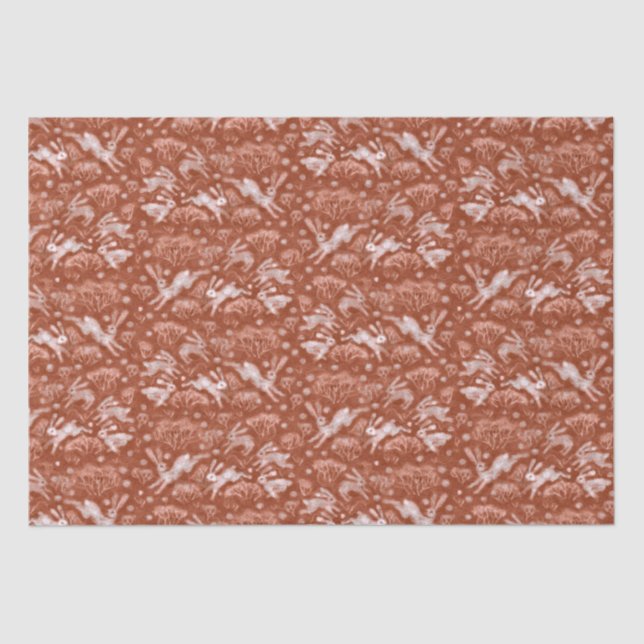 Hares Snow Field White Rabbit Winter Pattern Brown Tissue Paper (Front)