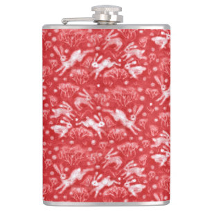 Hares Snow Field White Rabbits Winter Animals Red Flask