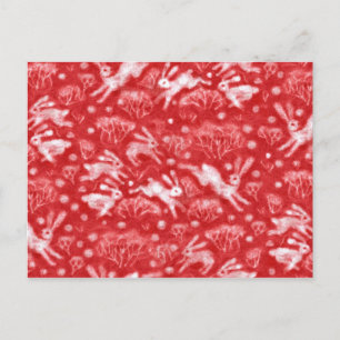 Hares Snow Field White Rabbits Winter Animals Red Postcard