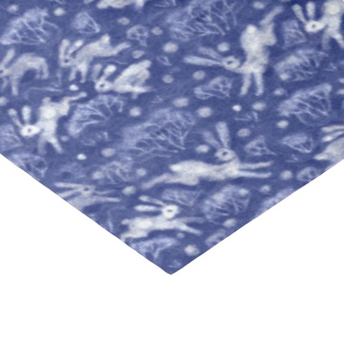 Hares Snow Field White Rabbits Winter Pattern Blue Tissue Paper