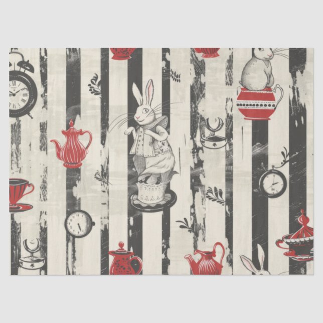Hares Teapots Clocks Alice in Wonderland Decoupage Tissue Paper (Front)