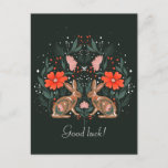 Hares with flowers and Nordic motives    Postcard