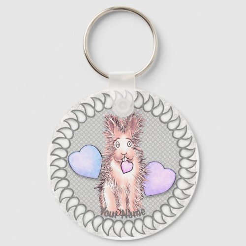 Harey Rabbit Heart custom name keychain