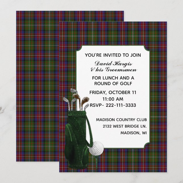 Hargis Plaid Groom's Golf Party Invitation (Front/Back)
