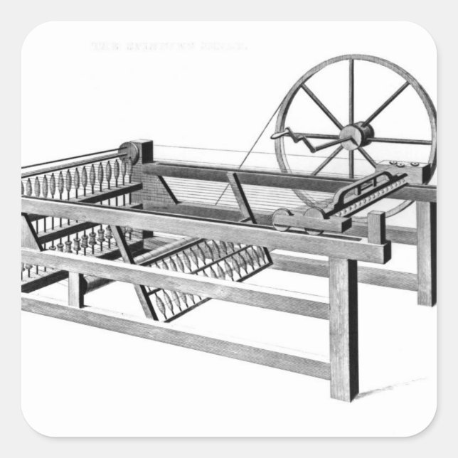 Hargreaves's Spinning Jenny, engraved by Square Sticker (Front)