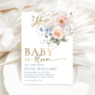 Hargrove Blue Floral Baby In Bloom Baby Shower Foil Invitation