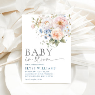 Hargrove Blue Floral Baby In Bloom Baby Shower Foil Invitation