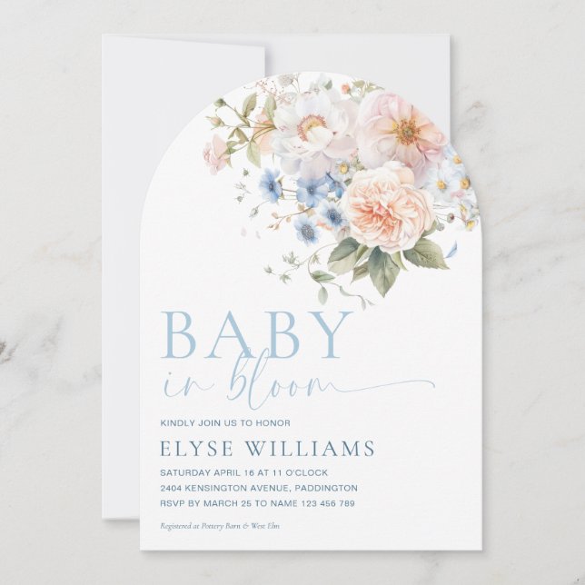 Hargrove Blue Floral Baby In Bloom Baby Shower Invitation (Front)