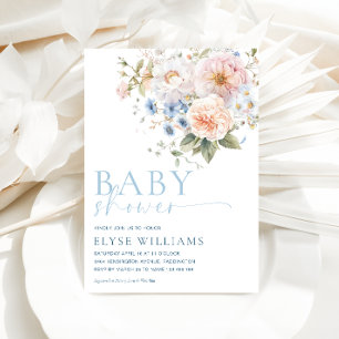 Hargrove Blue Floral Baby Shower Invitation