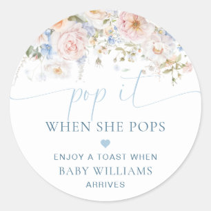 Hargrove Blue Floral Baby Shower Pop It Classic Round Sticker