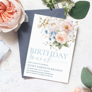 Hargrove Blue Floral Birthday Brunch Invitation