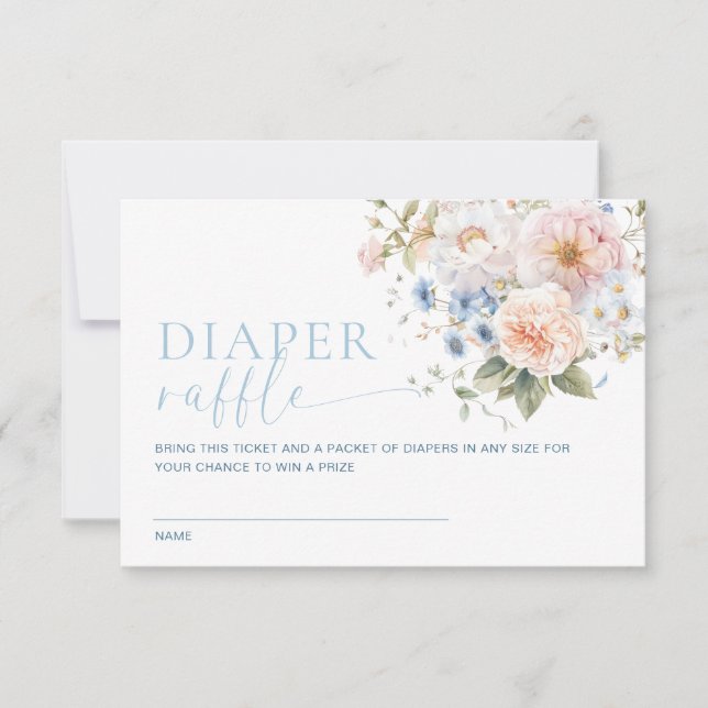 Hargrove Blue Floral Diaper Raffle Ticket Card (Front)