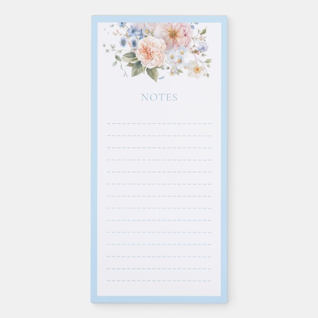 Hargrove Blue Floral Notes Magnetic Notepad (Front)