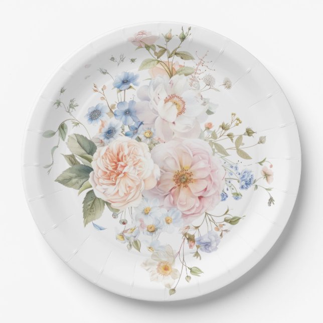Hargrove Blue Floral Paper Plates (Front)