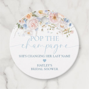 Hargrove Blue Floral Pop The Champagne Shower Favor Tags