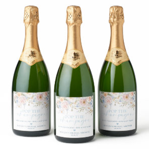 Hargrove Blue Floral Pop The Champagne Shower Sparkling Wine Label