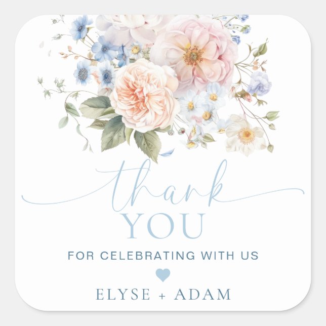 Hargrove Blue Floral Thank You Favor Square Sticker (Front)