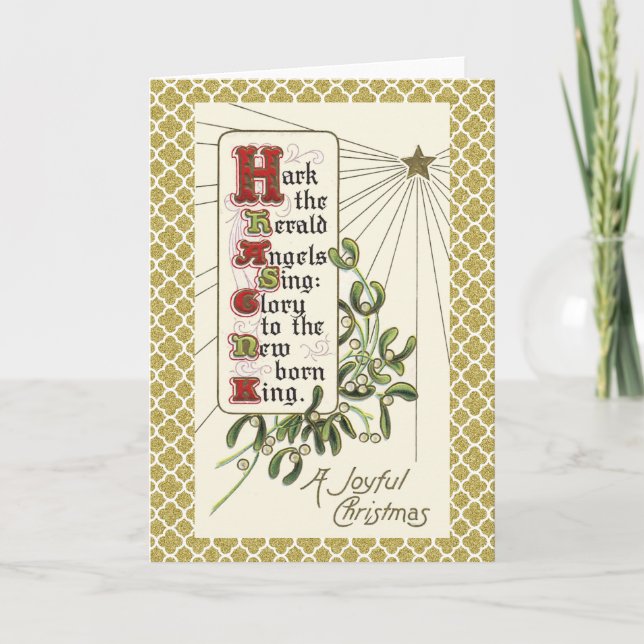 Hark the Herald Angels Red and Gold Holiday Card (Front)
