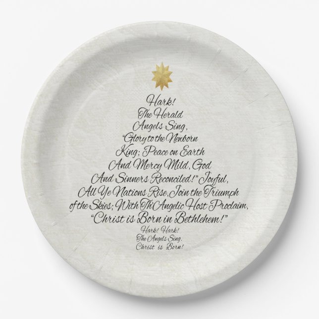 Hark the Herald Angels Sing Christmas Tree Paper Plates (Front)