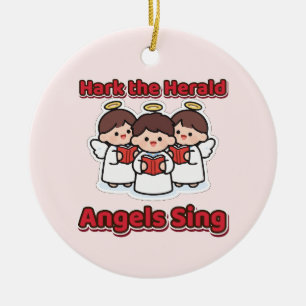 Hark the Herald Angels Sing Cute Christmas Angels Ceramic Ornament