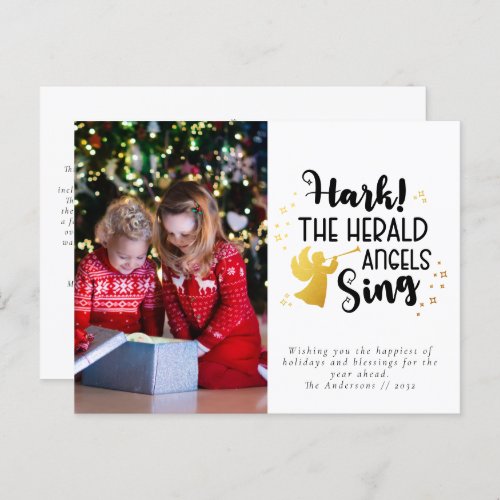 Hark the Herald Angels Sing Gold Foil Photo  Holiday Postcard