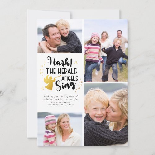 Hark the Herald Angels Sing Gold Foil Photos Holiday Card