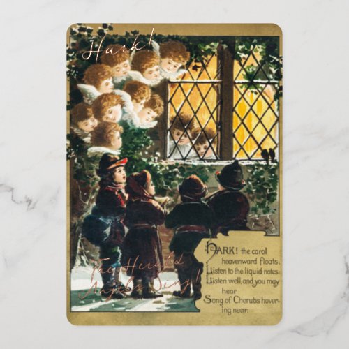 Hark The Herald Angels Sing Vintage Greeting Foil Holiday Card