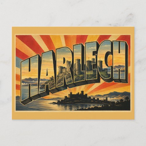 Harlech Castle Wales Vintage Travel Art Postcard