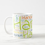 Harlem Coffee Mug<br><div class="desc">Harlem. Show and wear this popular beautiful male first name designed as colorful wordcloud made of horizontal and vertical cursive hand lettering typography in different sizes and adorable fresh colors. Wear your positive american name or show the world whom you love or adore. Merch with this soft text artwork is...</div>