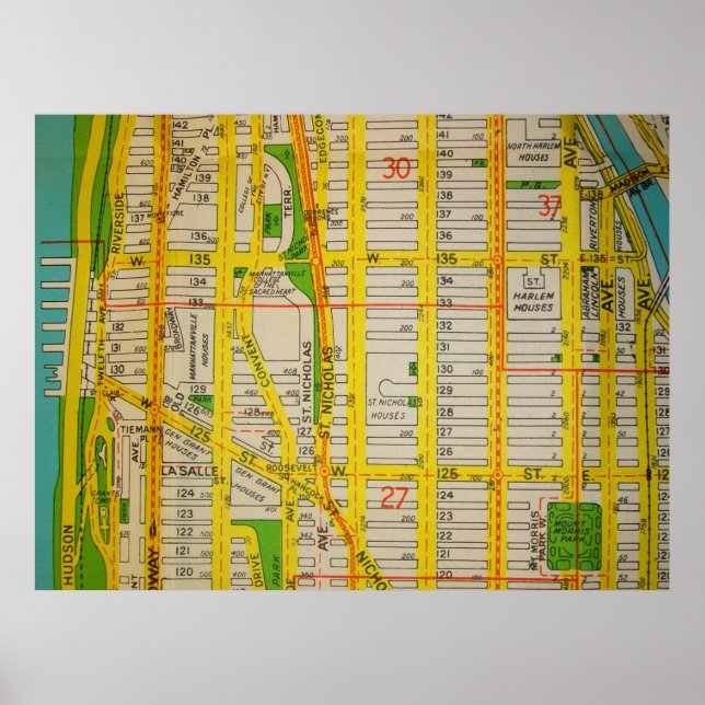 Harlem, Manhattan Vintage Map Poster (Front)