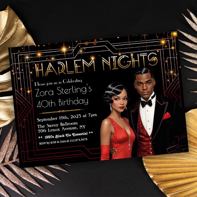 Harlem Nights Art Deco African American Birthday Invitation (Creator Uploaded)