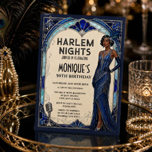 Harlem Nights Roaring 20s Blue Sapphire Jazz Age Invitation