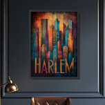 Harlem Renaissance Art Deco Wall Poster<br><div class="desc">Bring timeless elegance and cultural pride to your walls with the Harlem Deco framed poster—a striking tribute to the soul and skyline of Harlem. This bold artwork showcases a stylized cityscape inspired by the Art Deco movement, with geometric facades, glowing domes, and soaring towers rendered in rich hues of teal,...</div>