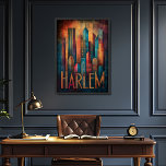 Harlem Renaissance Art Deco Wall Poster<br><div class="desc">Bring timeless elegance and cultural pride to your walls with the Harlem Deco framed poster—a striking tribute to the soul and skyline of Harlem. This bold artwork showcases a stylized cityscape inspired by the Art Deco movement, with geometric facades, glowing domes, and soaring towers rendered in rich hues of teal,...</div>