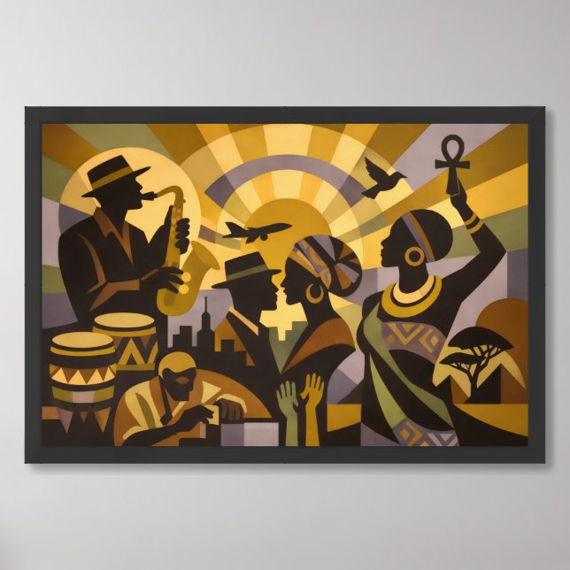 Harlem Renaissance–Inspired Modernist Mural Art |  Framed Art (Framed Front)