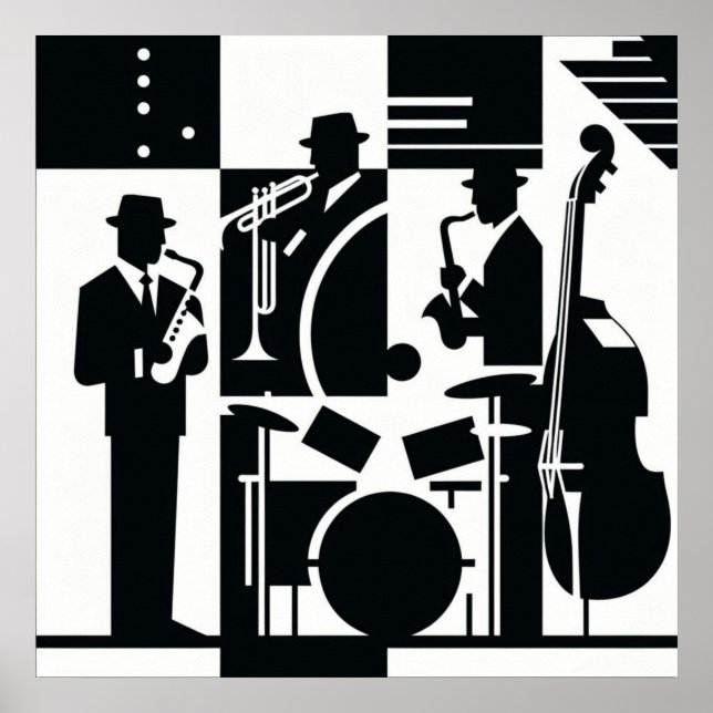 Harlem Renaissance Jazz Trio Black & White Poster (Front)