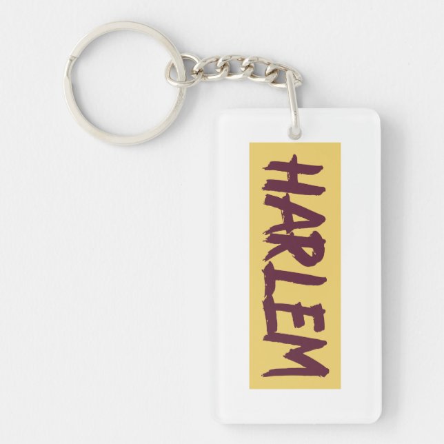Harlem Text Base Design on Yellow Background  Keychain (Front)