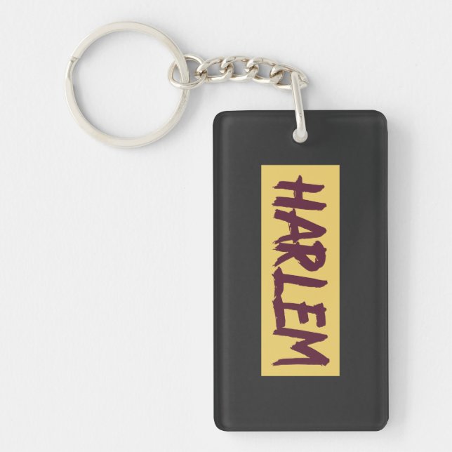Harlem Text Base Design on Yellow Background  Keychain (Front)