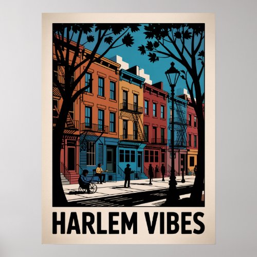Harlem Vibes Colorful Brownstone Art Poster