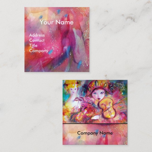 HARLEQUIN AND COLUMBINE Music,Decor,Theater Artist Square Business Card (Front/Back)
