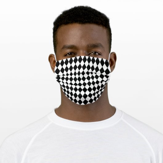 Harlequin Black And White Diamond Pattern Adult Cloth Face Mask (Worn)
