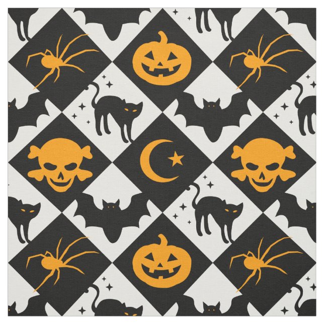 Harlequin Black and White Diamond Pattern Fabric (Swatch)