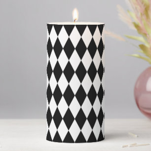 Harlequin Black and White Diamond Pattern Pillar Candle