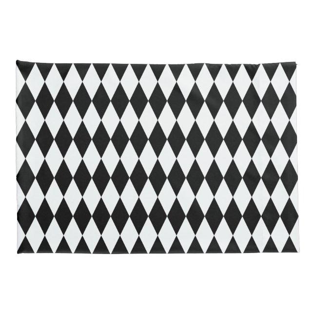 Harlequin Black and White Diamond Pattern Pillow Case (Back-Right)