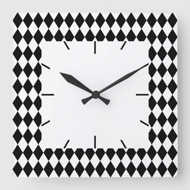 Harlequin Black and White Square Wall Clock (Front)