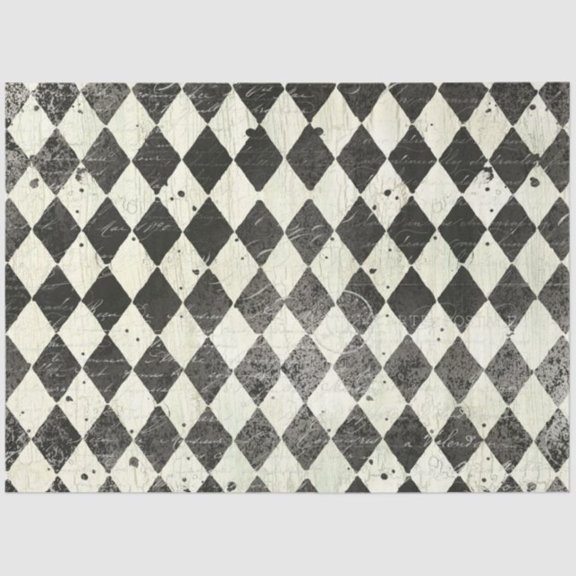 Harlequin Black n Cream Ephemera Wood Decoupage Tissue Paper (Front)