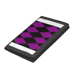 harlequin black purple tri-fold wallet